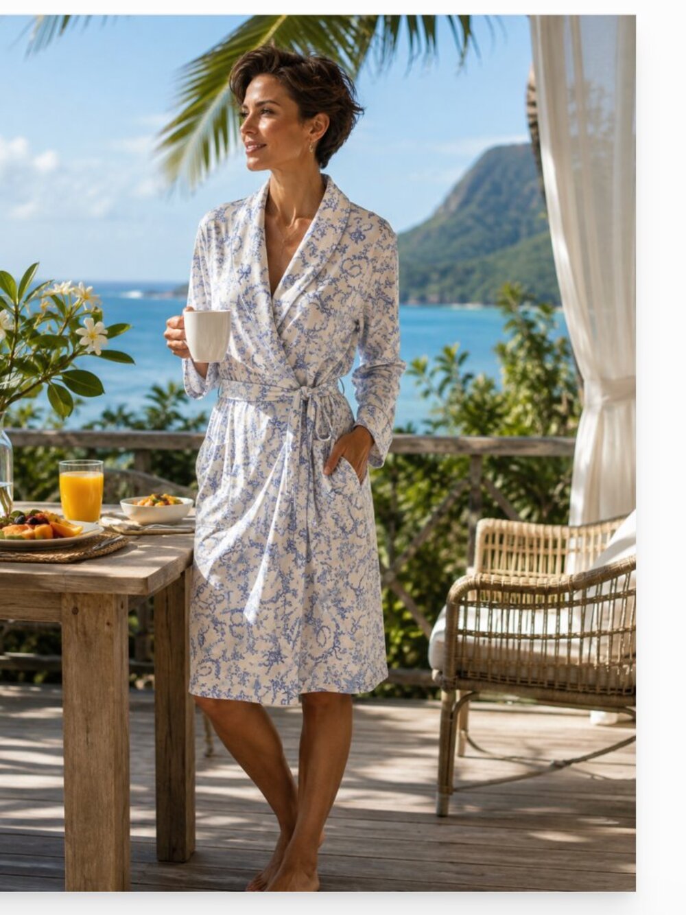 LAURA ASHLEY NEW Floral Ribbon Cottagecore Soft Blue Toile Robe size large